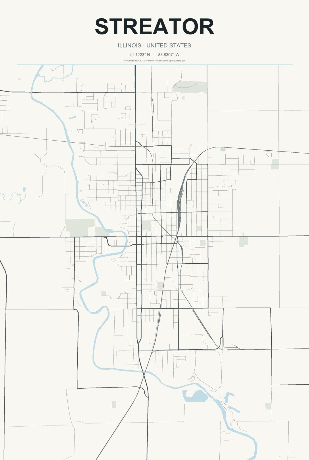 Streator, Illinois City Map Aluminum Sign in Headline Atlas style