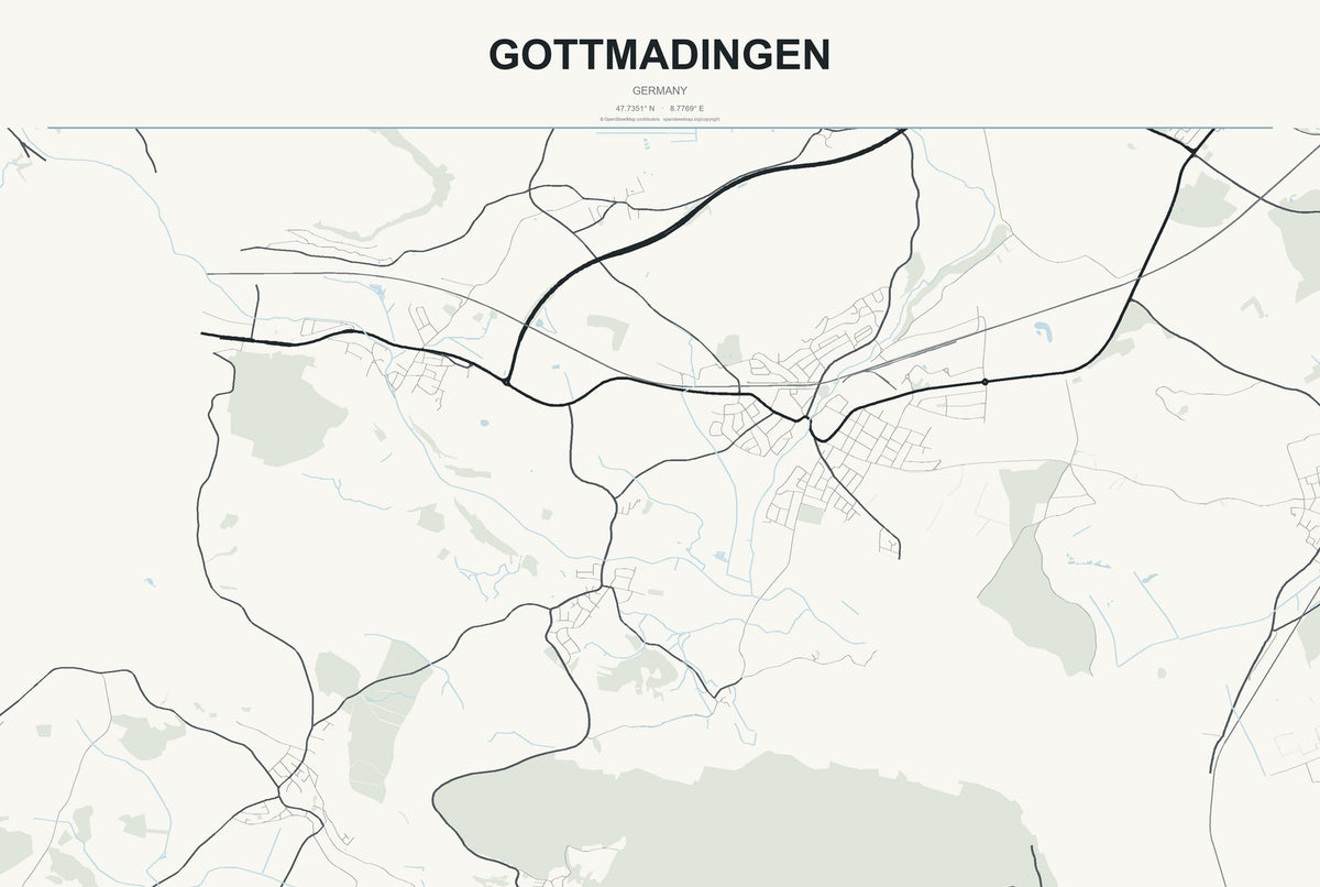 Gottmadingen, Germany City Map Aluminum Sign in Headline Atlas style