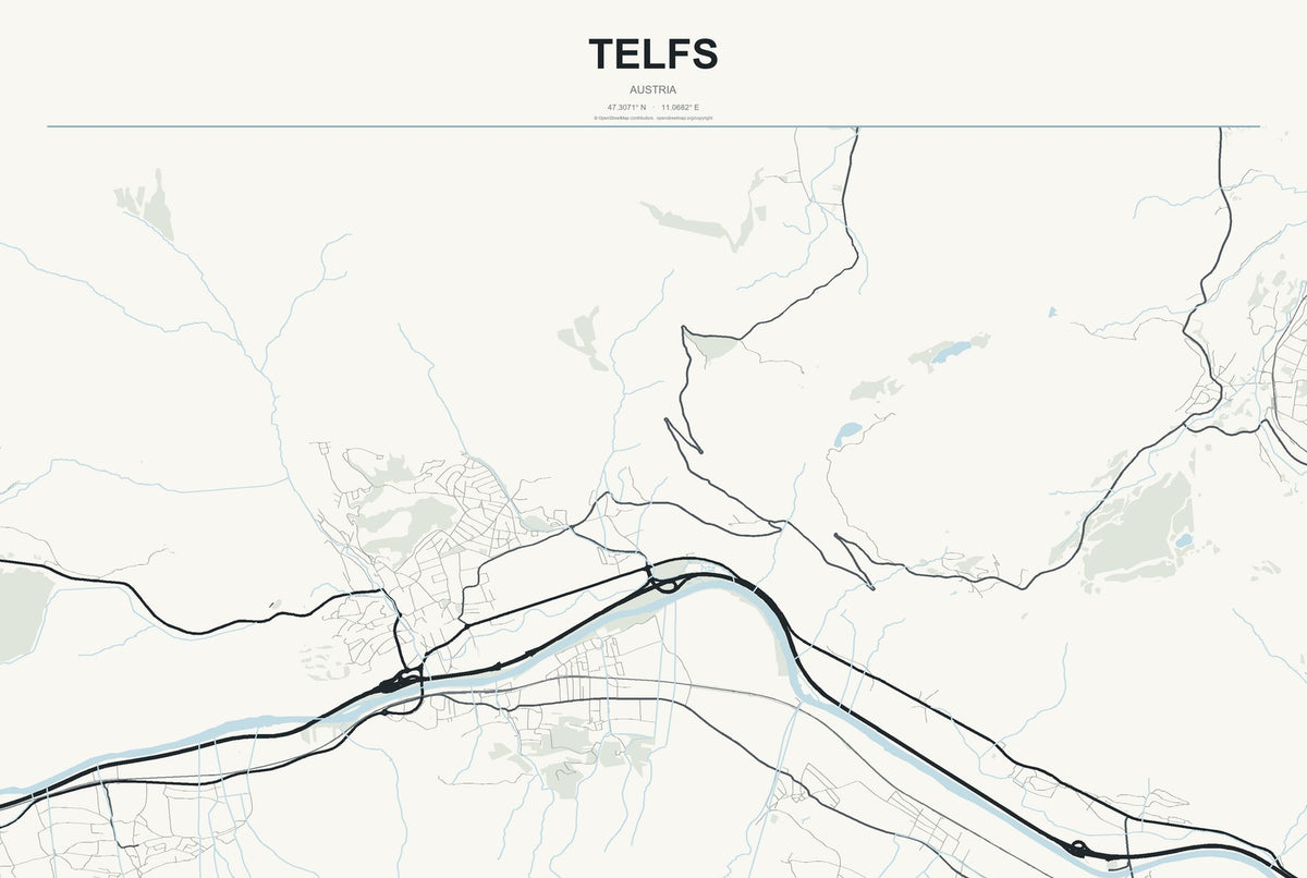 Telfs, Austria City Map Aluminum Sign in Headline Atlas style