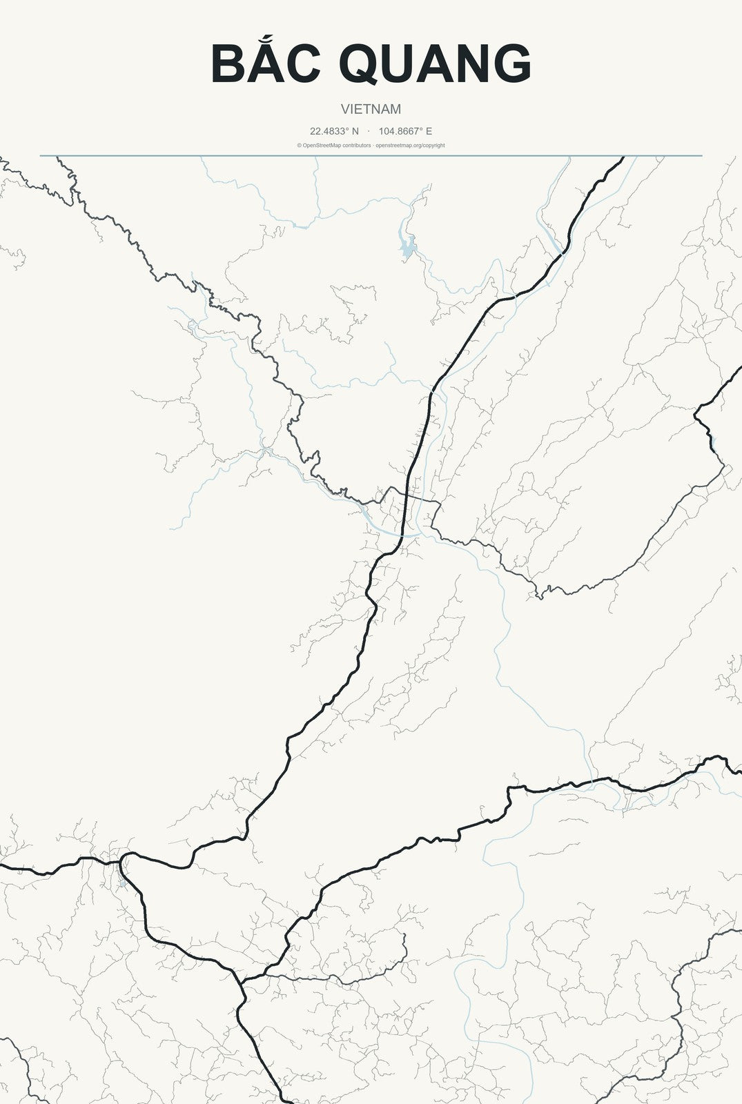 Bắc Quang, Vietnam City Map Aluminum Sign in Headline Atlas style