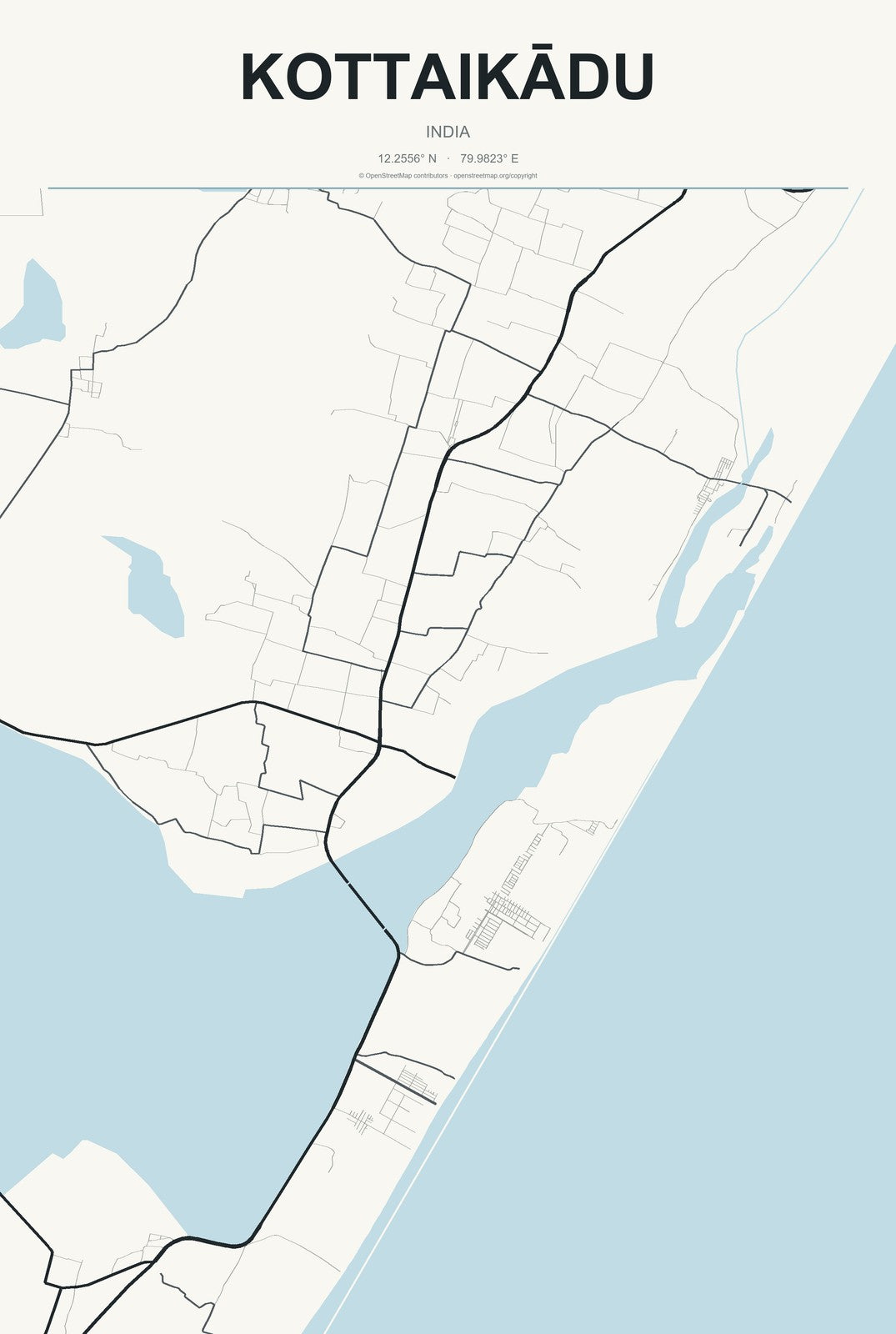 Kottaikādu, India City Map Aluminum Sign in Headline Atlas style
