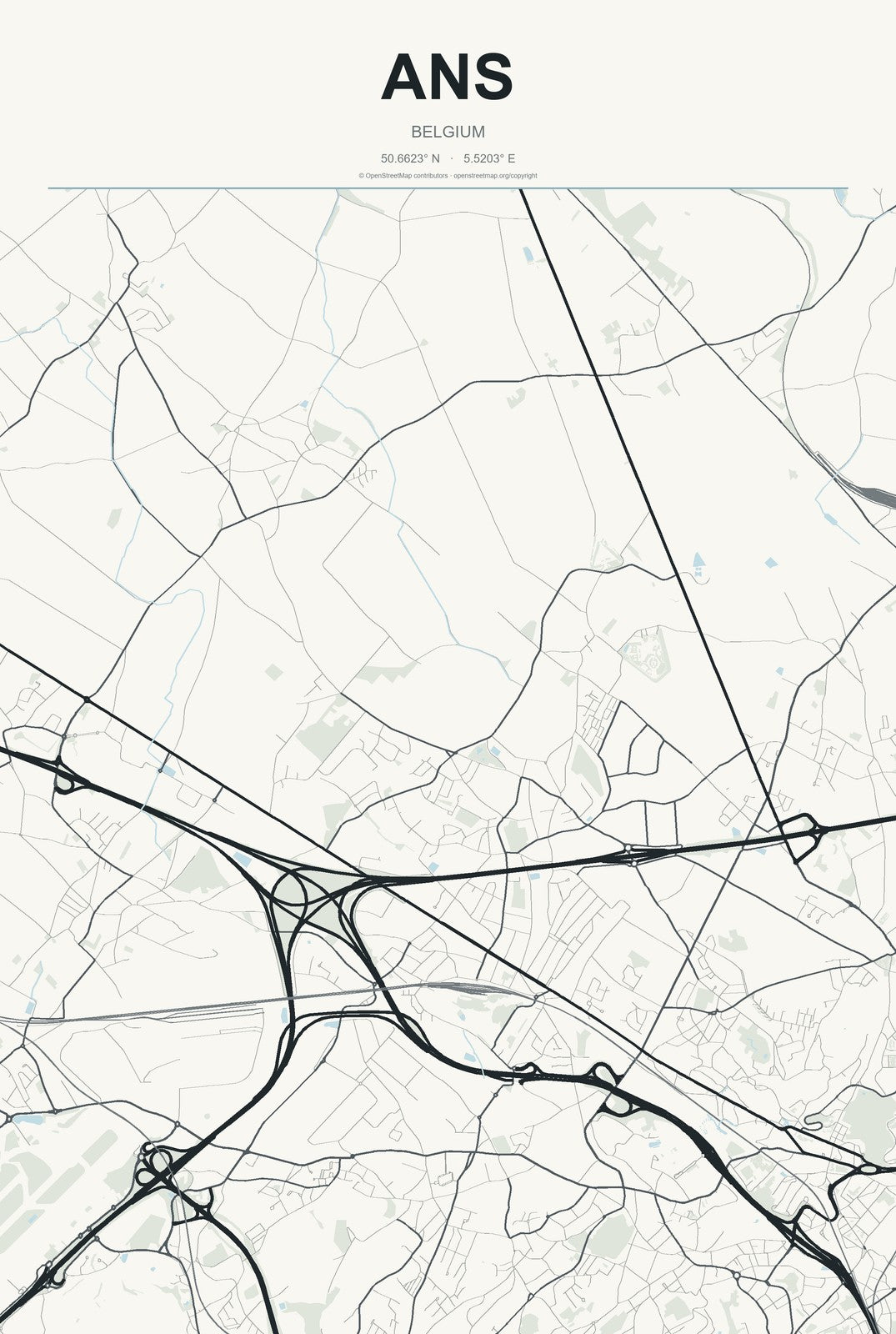 Ans, Belgium City Map Aluminum Sign in Headline Atlas style