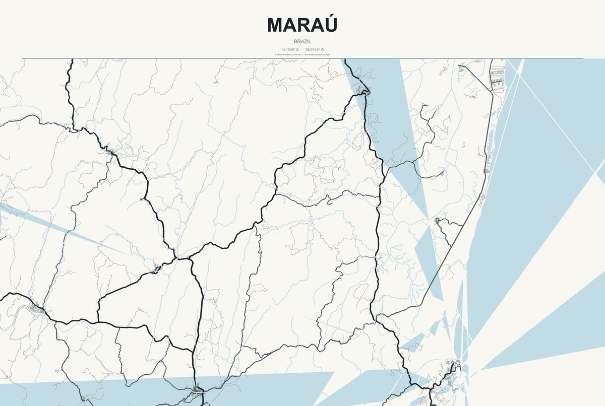 Maraú, Brazil City Map Aluminum Sign in Headline Atlas style