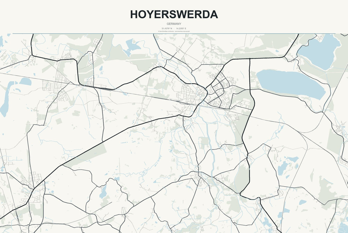 Hoyerswerda, Germany City Map Aluminum Sign in Headline Atlas style