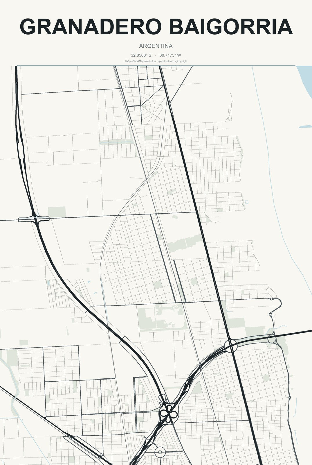 Granadero Baigorria, Argentina City Map Aluminum Sign in Headline Atlas style