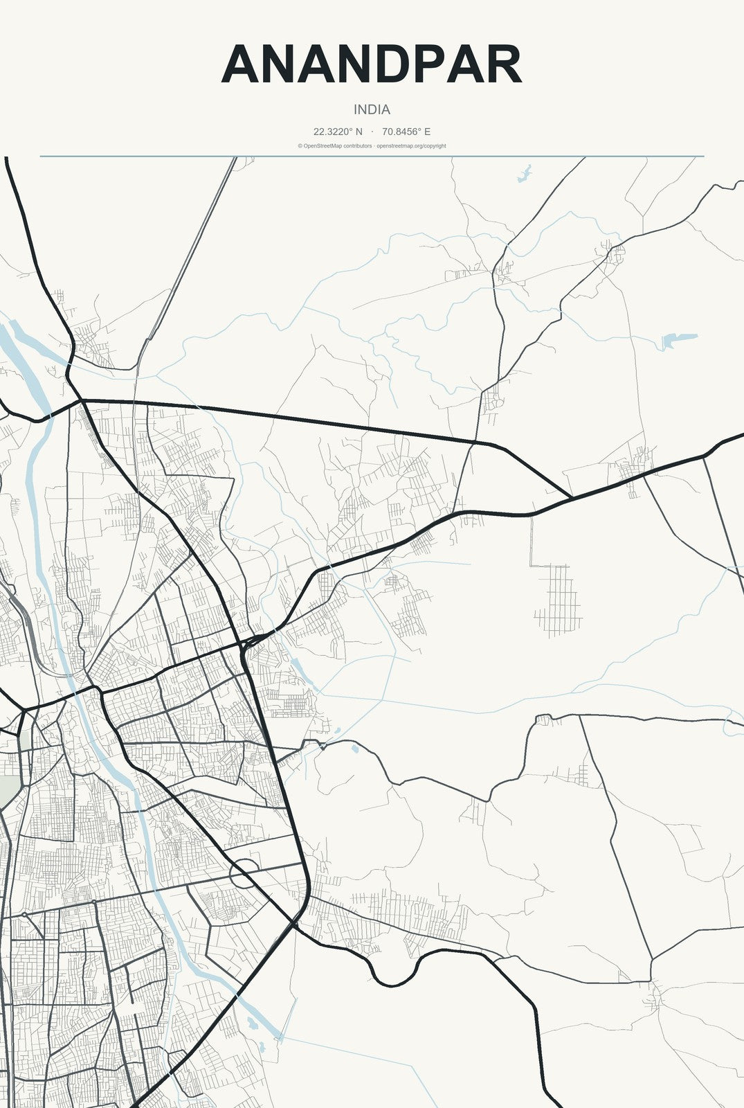 Anandpar, India City Map Aluminum Sign in Headline Atlas style