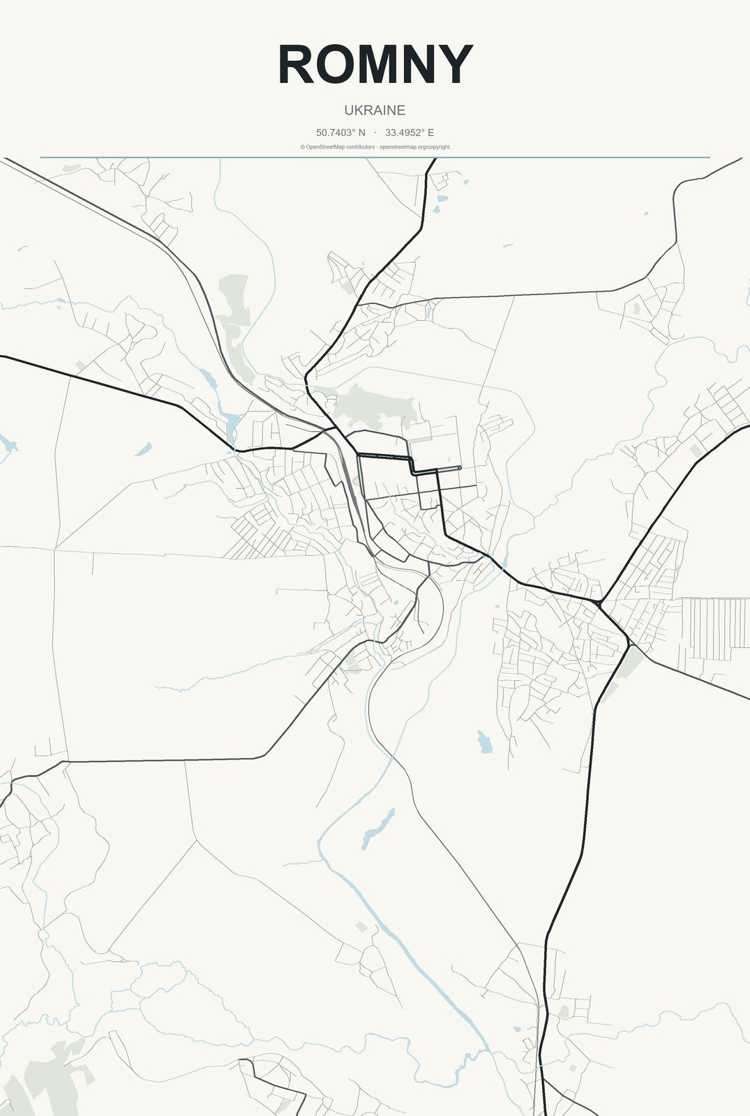Romny, Ukraine City Map Aluminum Sign in Headline Atlas style