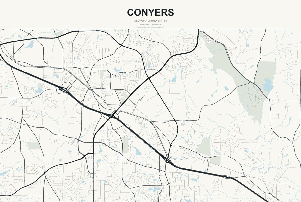Conyers, Georgia City Map Aluminum Sign in Headline Atlas style
