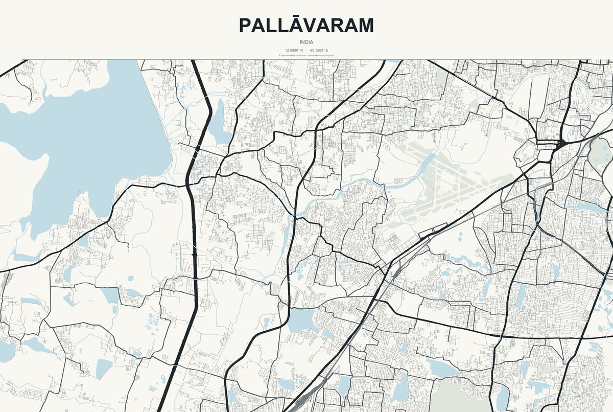 Pallāvaram, India City Map Aluminum Sign in Headline Atlas style