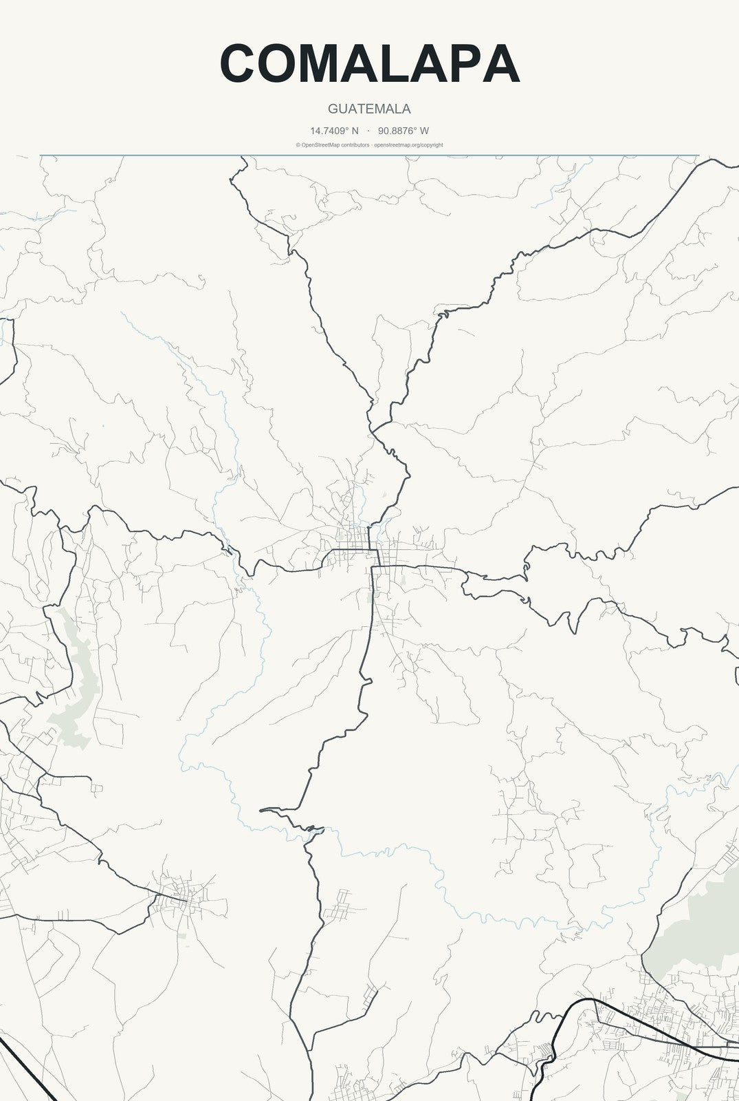 Comalapa, Guatemala City Map Aluminum Sign in Headline Atlas style