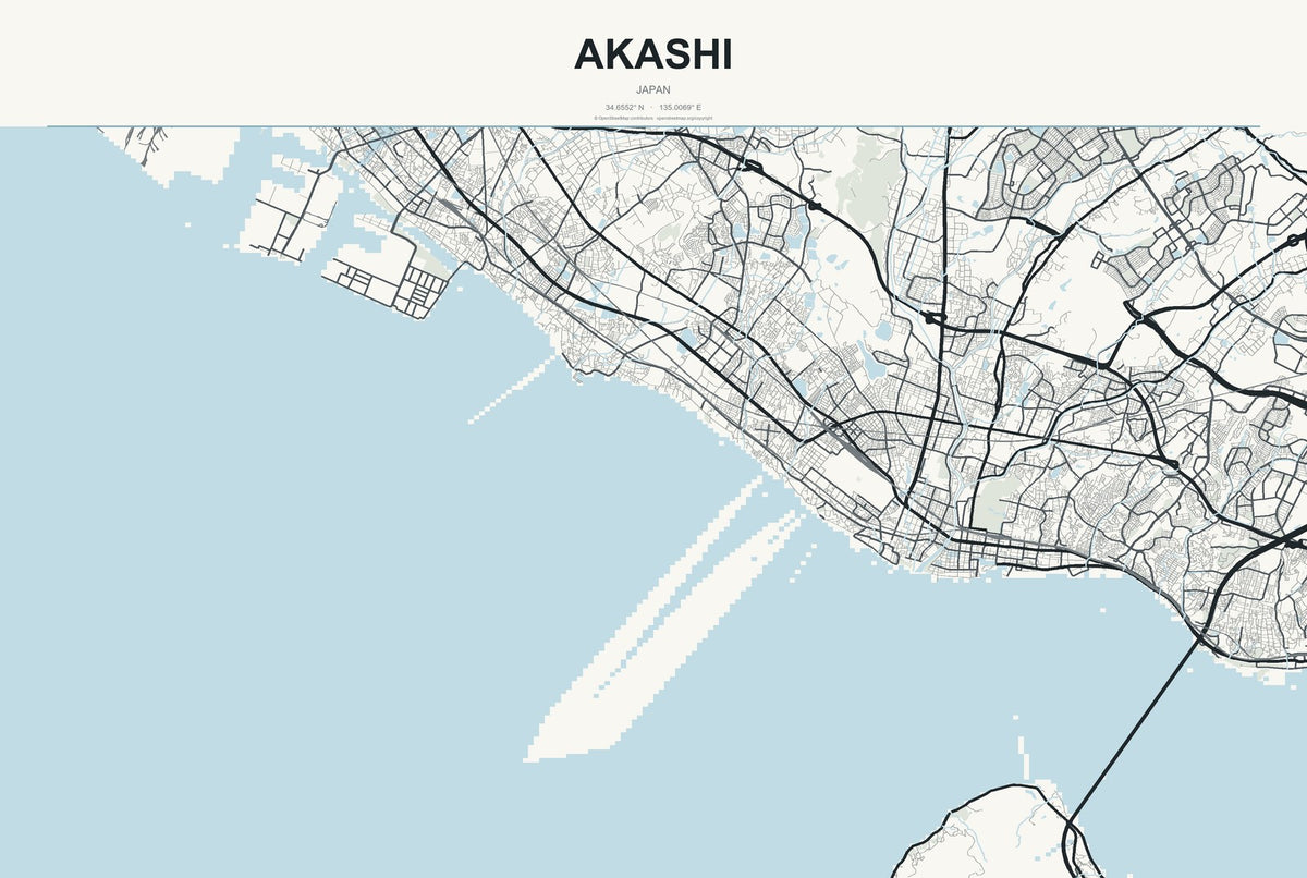 Akashi, Japan City Map Aluminum Sign in Headline Atlas style