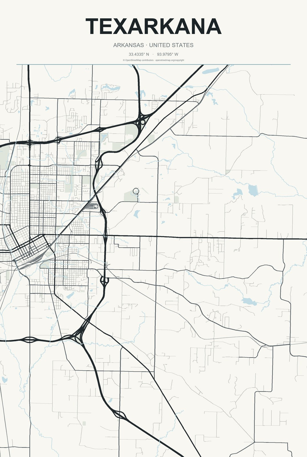 Texarkana, Arkansas City Map Aluminum Sign in Headline Atlas style