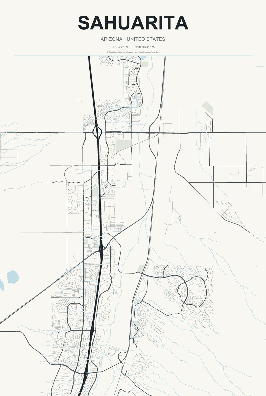 Sahuarita, Arizona City Map Aluminum Sign in Headline Atlas style