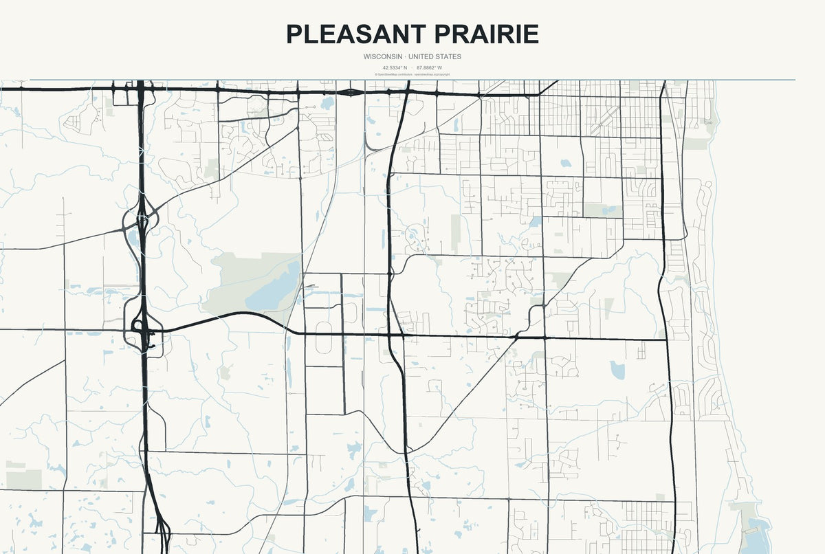 Pleasant Prairie, Wisconsin City Map Aluminum Sign in Headline Atlas style