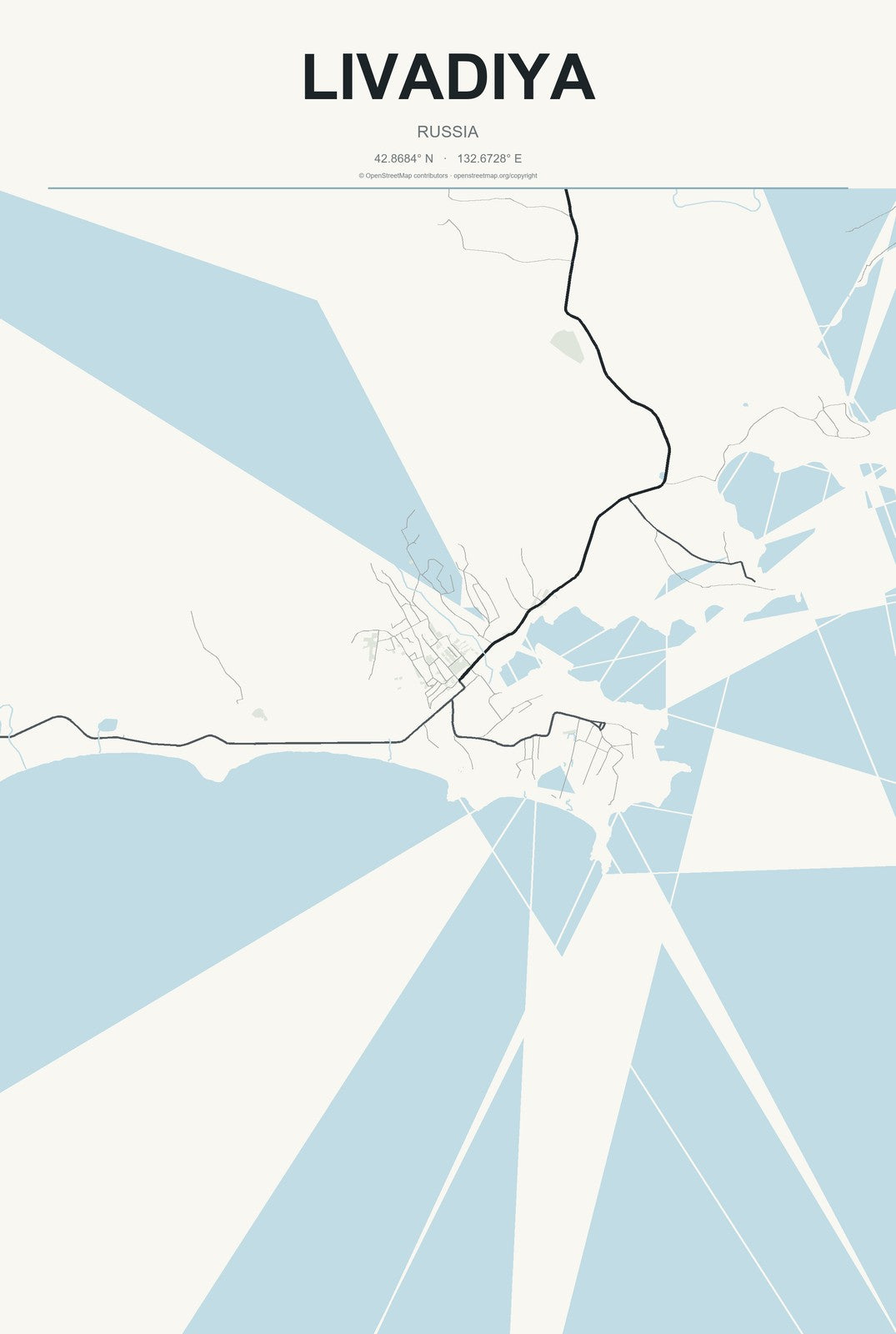 Livadiya, Russia City Map Aluminum Sign in Headline Atlas style