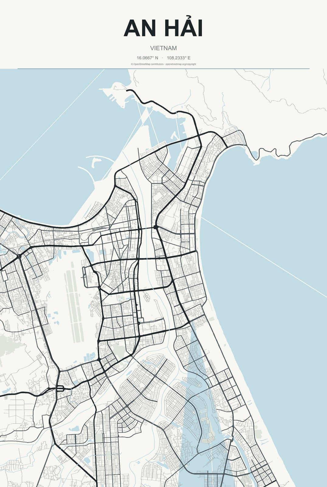 An Hải, Vietnam City Map Aluminum Sign in Headline Atlas style