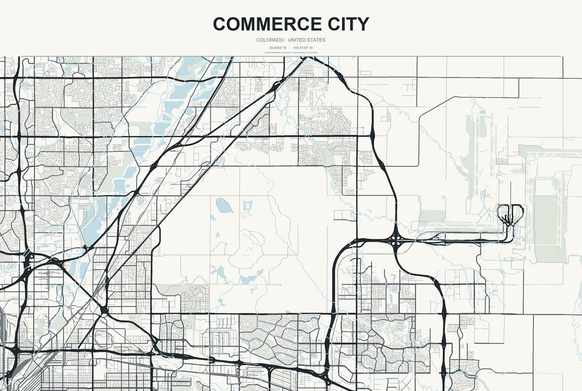 Commerce City, Colorado City Map Aluminum Sign in Headline Atlas style
