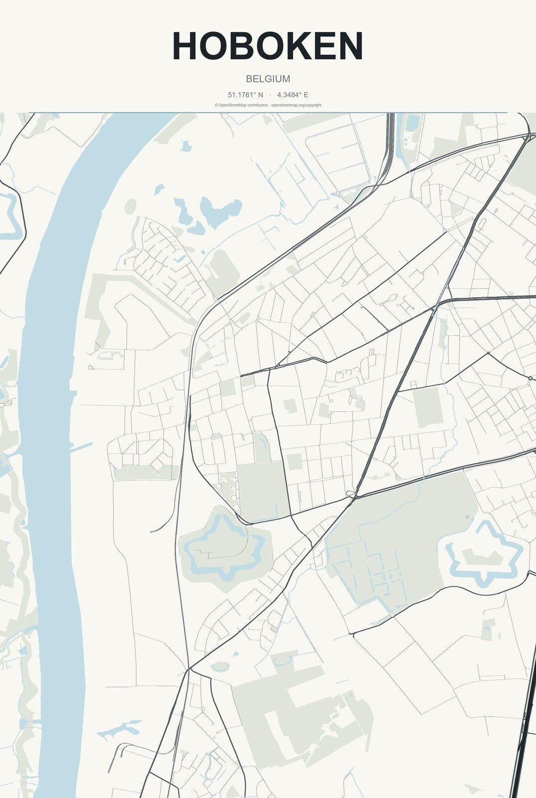 Hoboken, Belgium City Map Aluminum Sign in Headline Atlas style