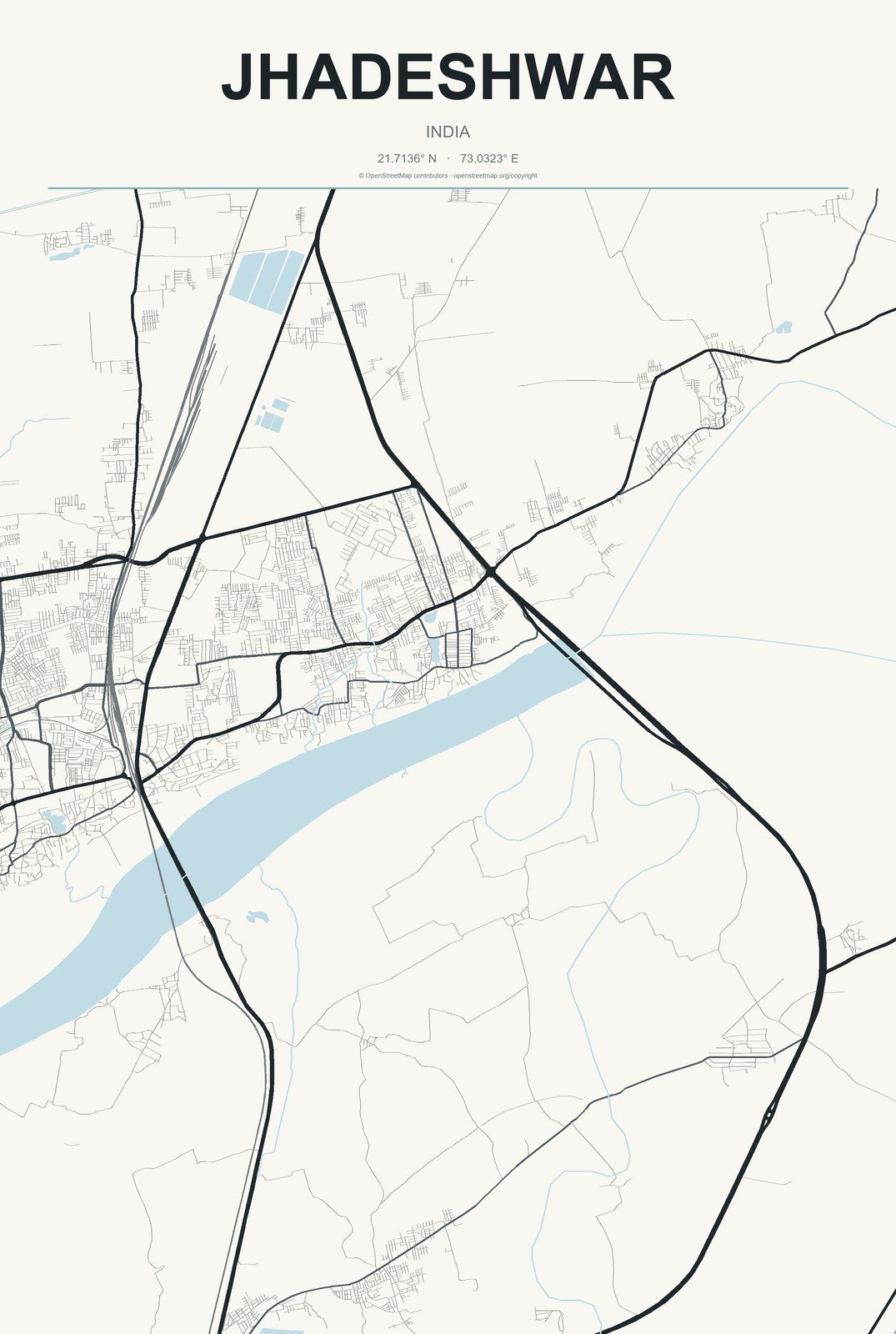 Jhadeshwar, India City Map Aluminum Sign in Headline Atlas style