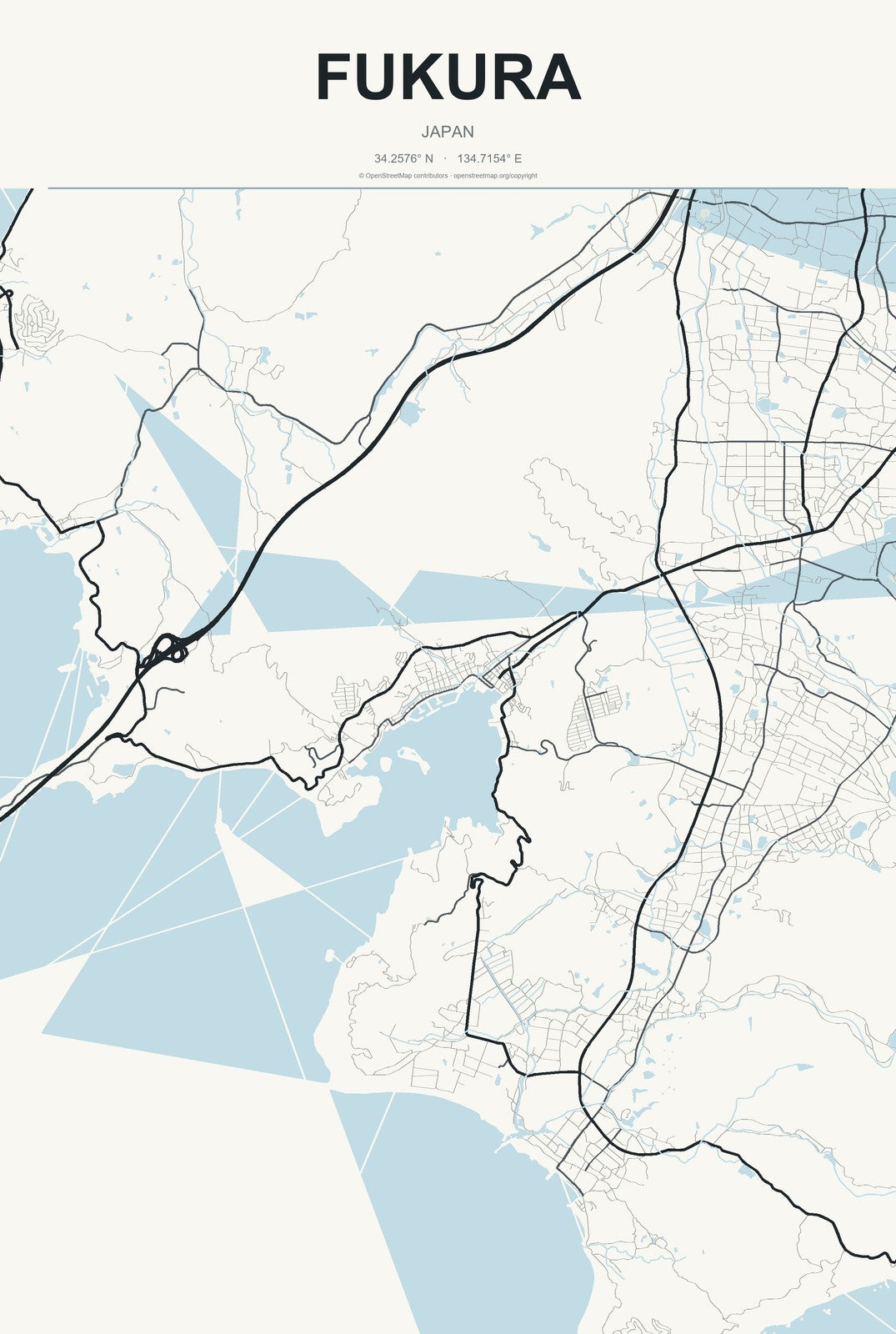 Fukura, Japan City Map Aluminum Sign in Headline Atlas style