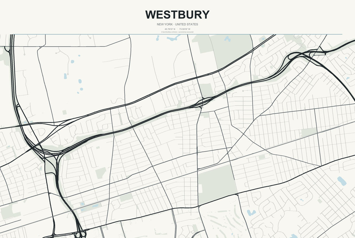 Westbury, New York City Map Aluminum Sign in Headline Atlas style