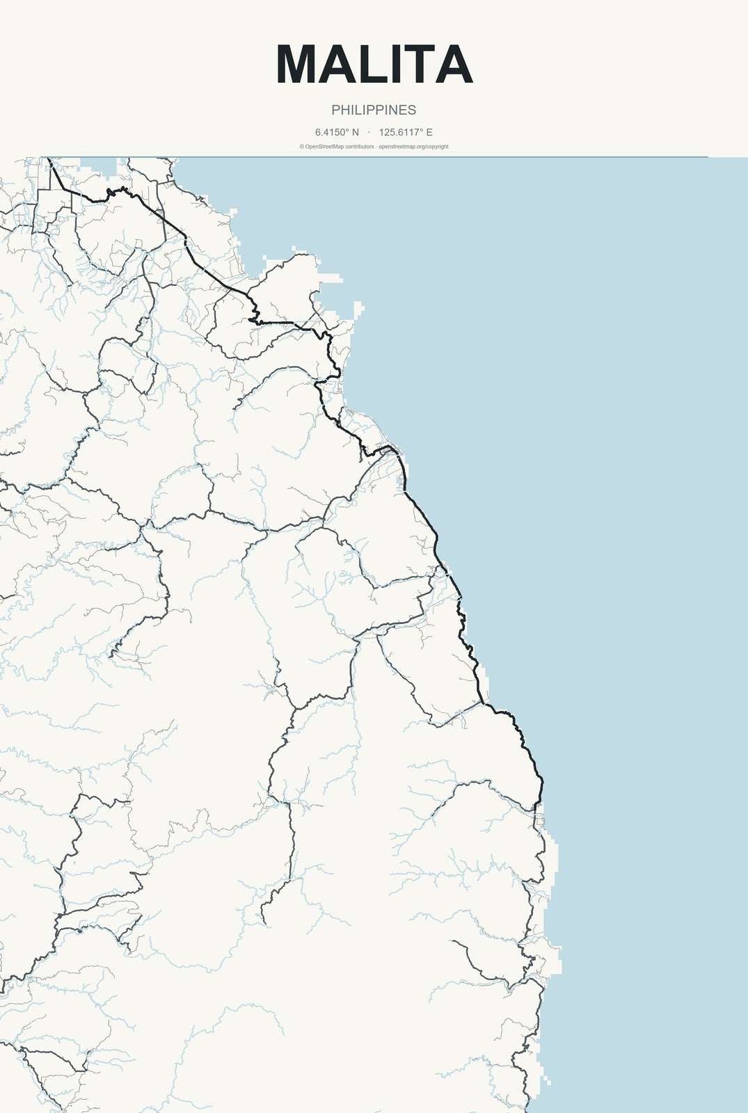 Malita, Philippines City Map Aluminum Sign in Headline Atlas style