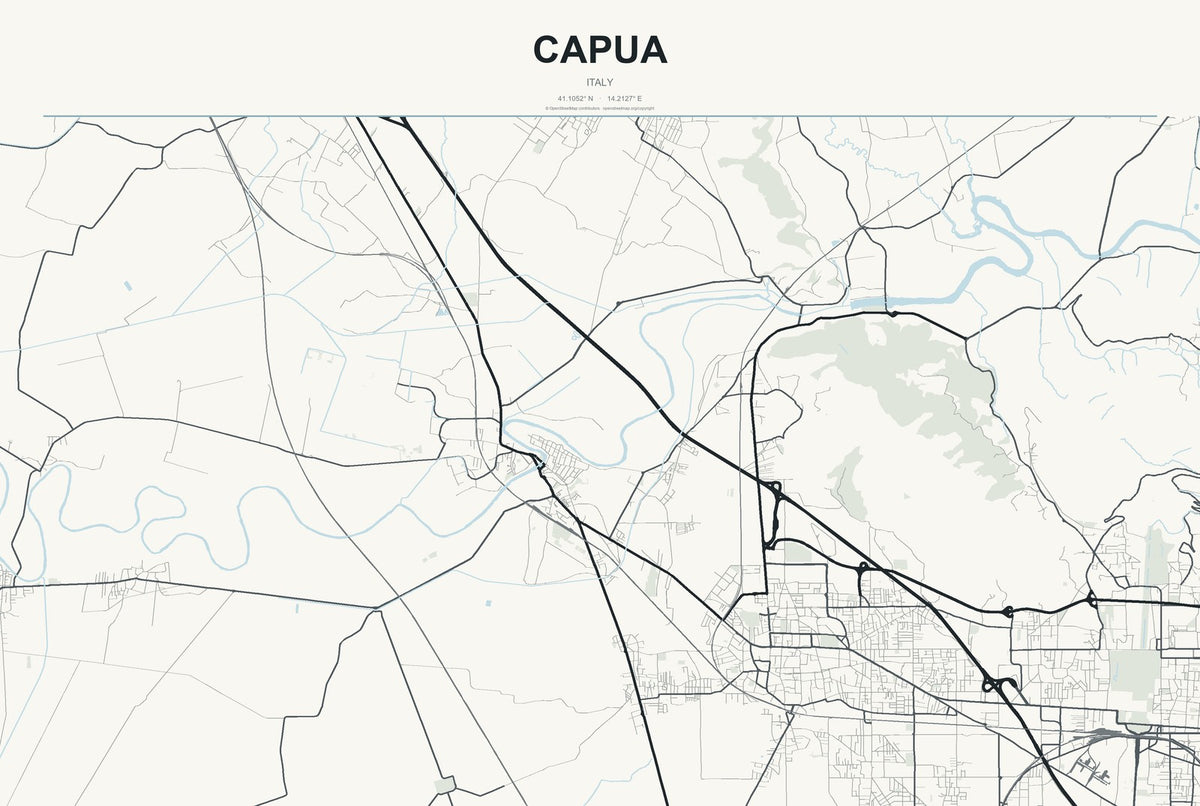 Capua, Italy City Map Aluminum Sign in Headline Atlas style