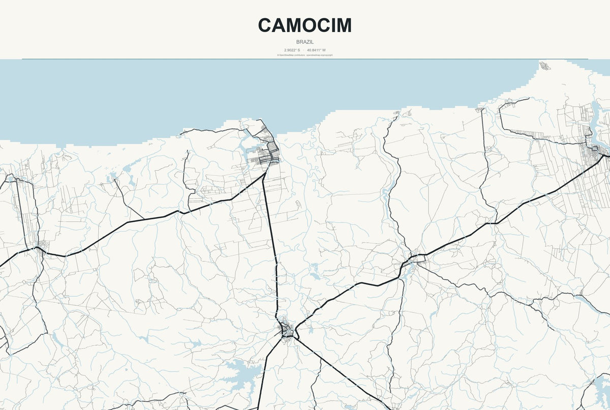 Camocim, Brazil City Map Aluminum Sign in Headline Atlas style