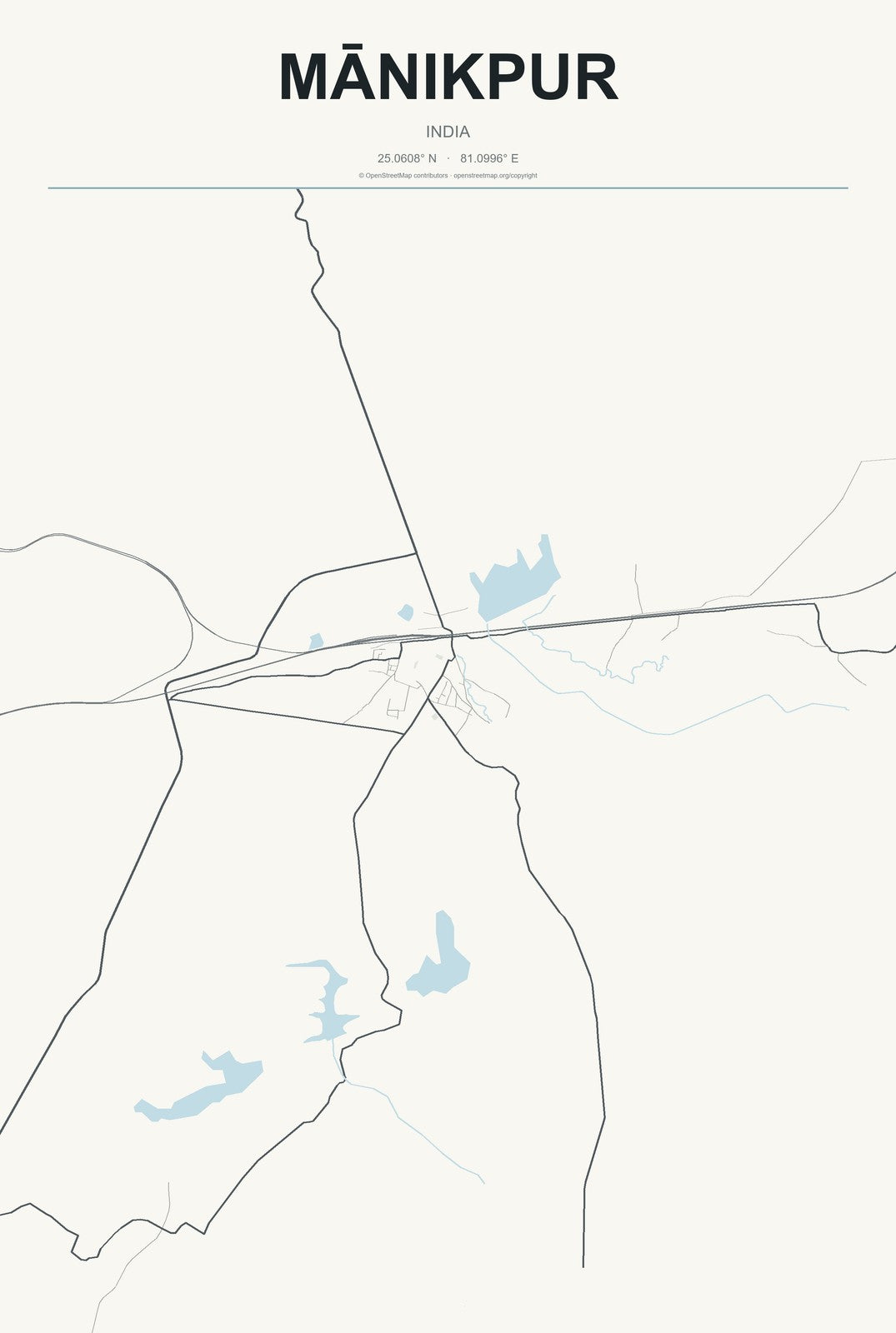 Mānikpur, India City Map Aluminum Sign in Headline Atlas style