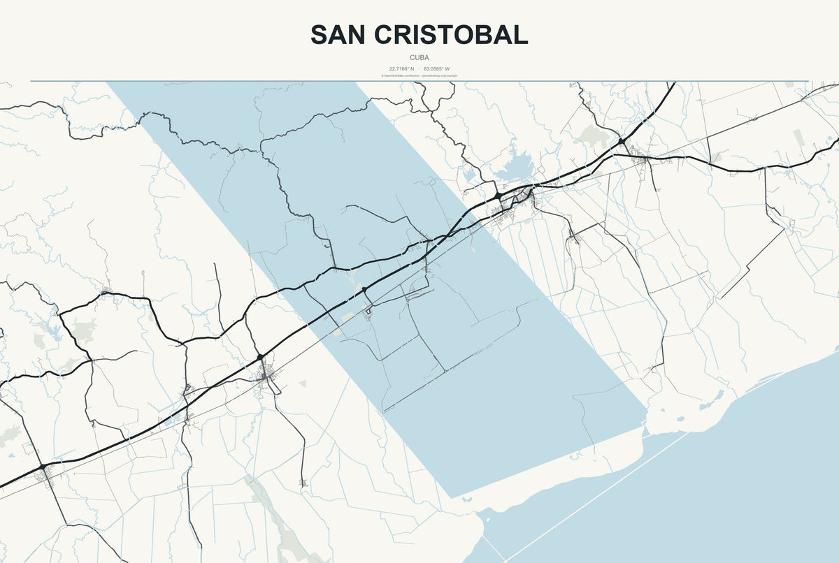 San Cristobal, Cuba City Map Aluminum Sign in Headline Atlas style
