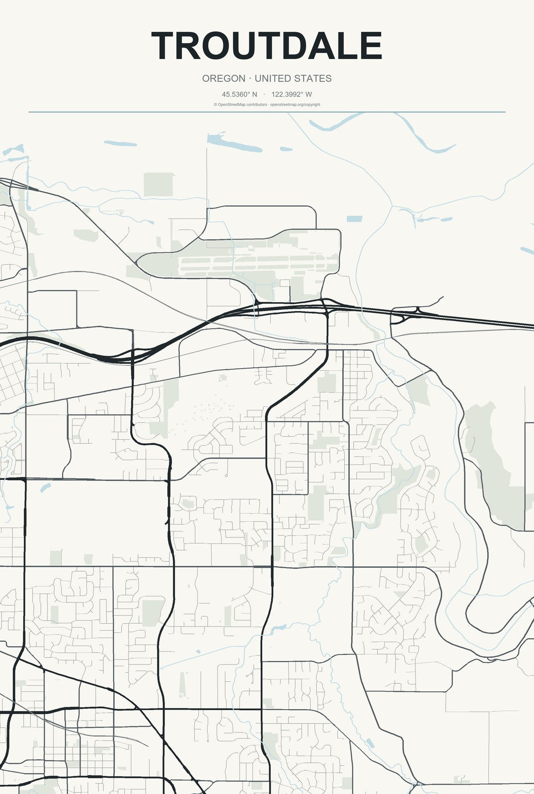 Troutdale, Oregon City Map Aluminum Sign in Headline Atlas style