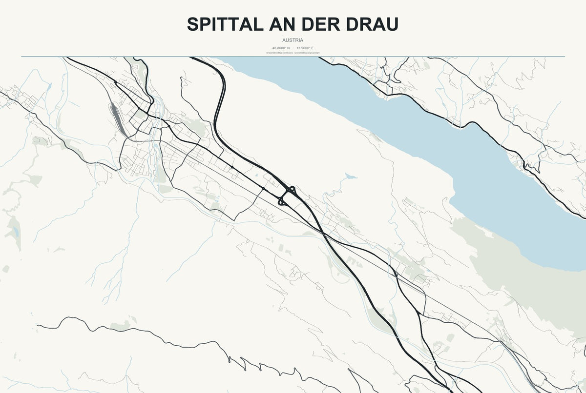 Spittal an der Drau, Austria City Map Aluminum Sign in Headline Atlas style