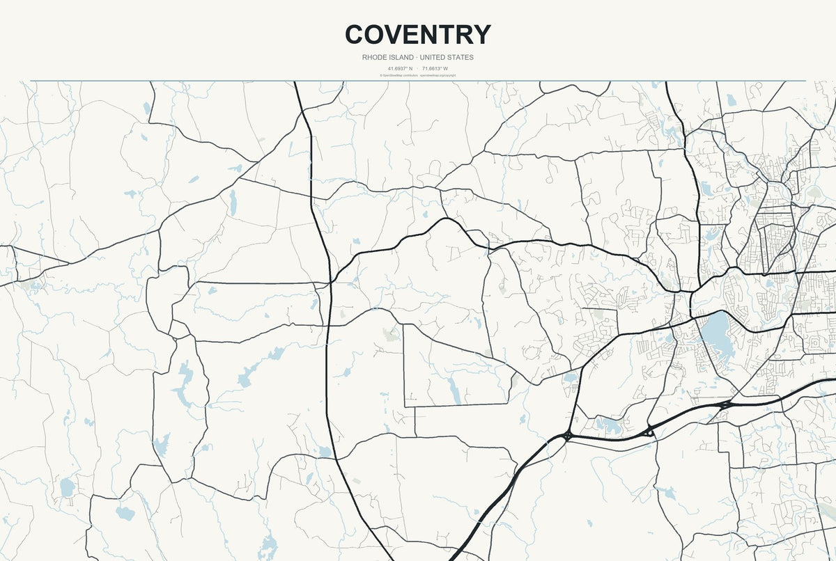 Coventry, Rhode Island City Map Aluminum Sign in Headline Atlas style