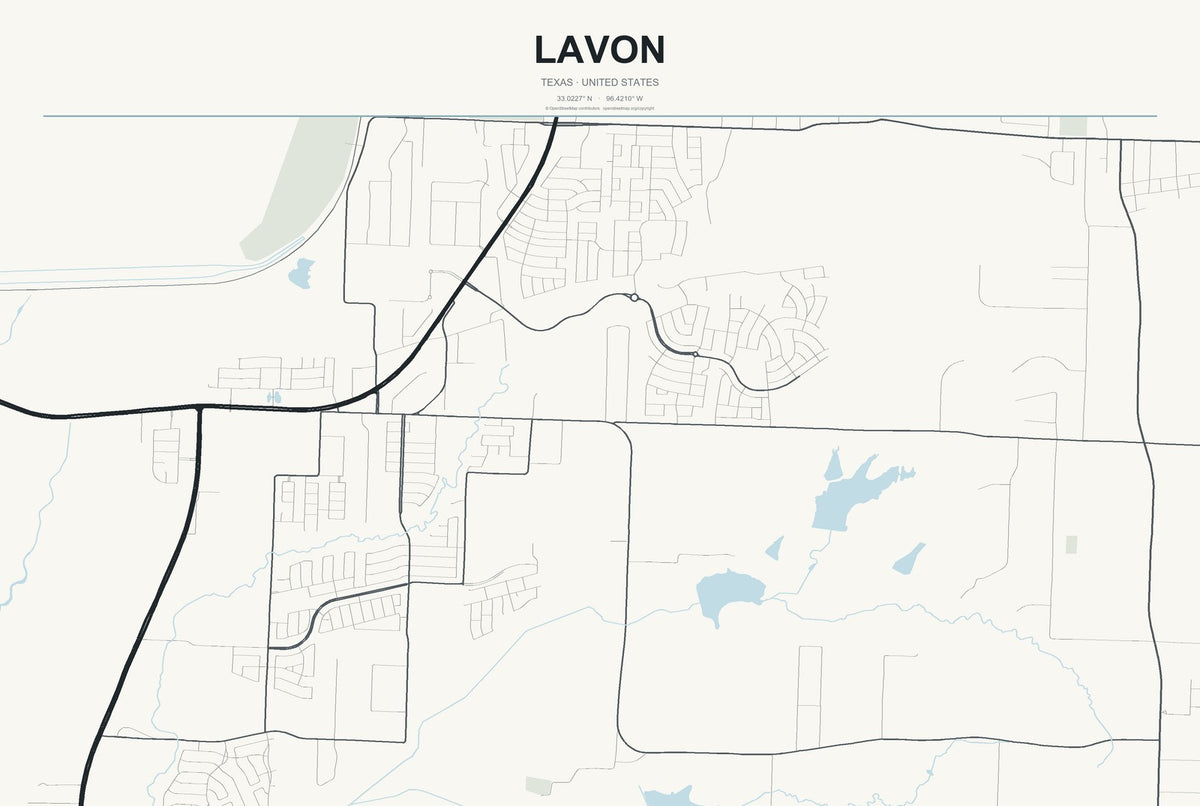Lavon, Texas City Map Aluminum Sign in Headline Atlas style