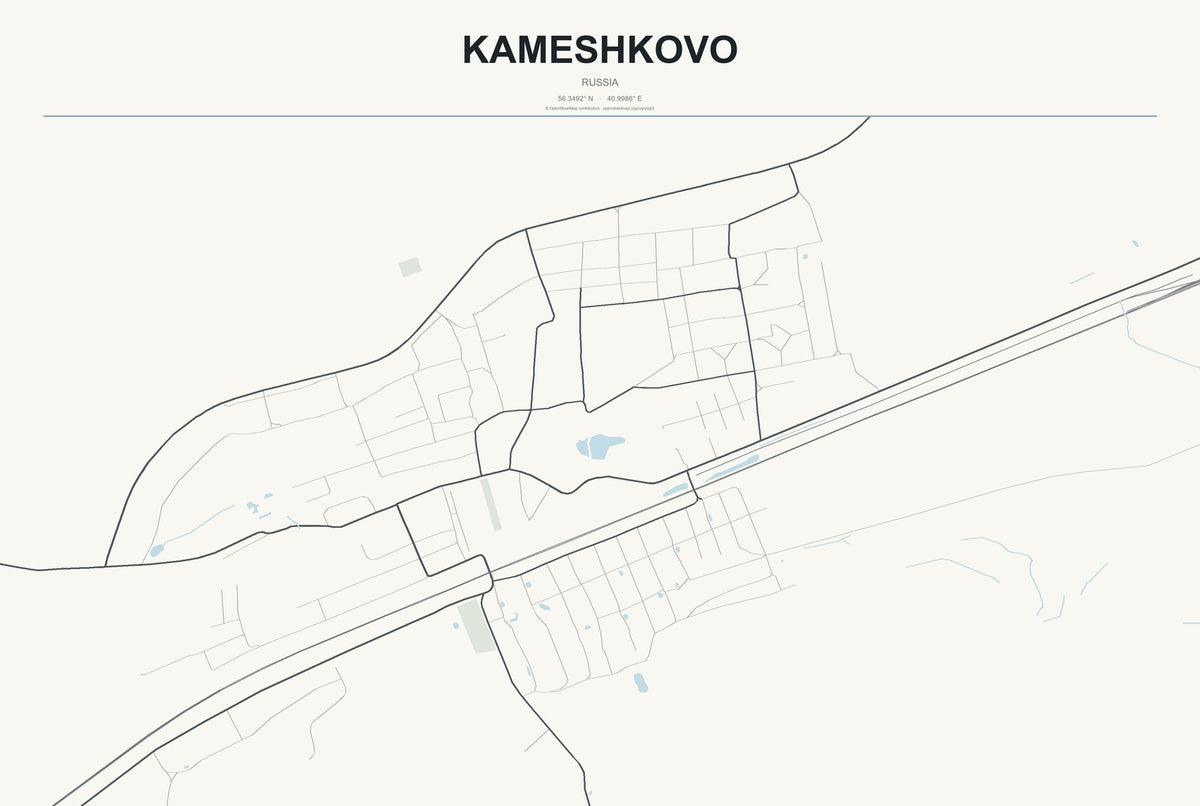 Kameshkovo, Russia City Map Aluminum Sign in Headline Atlas style