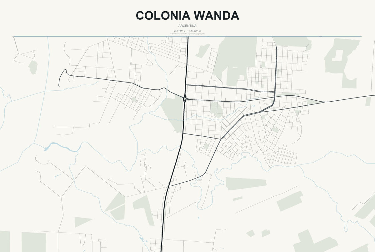 Colonia Wanda, Argentina City Map Aluminum Sign in Headline Atlas style