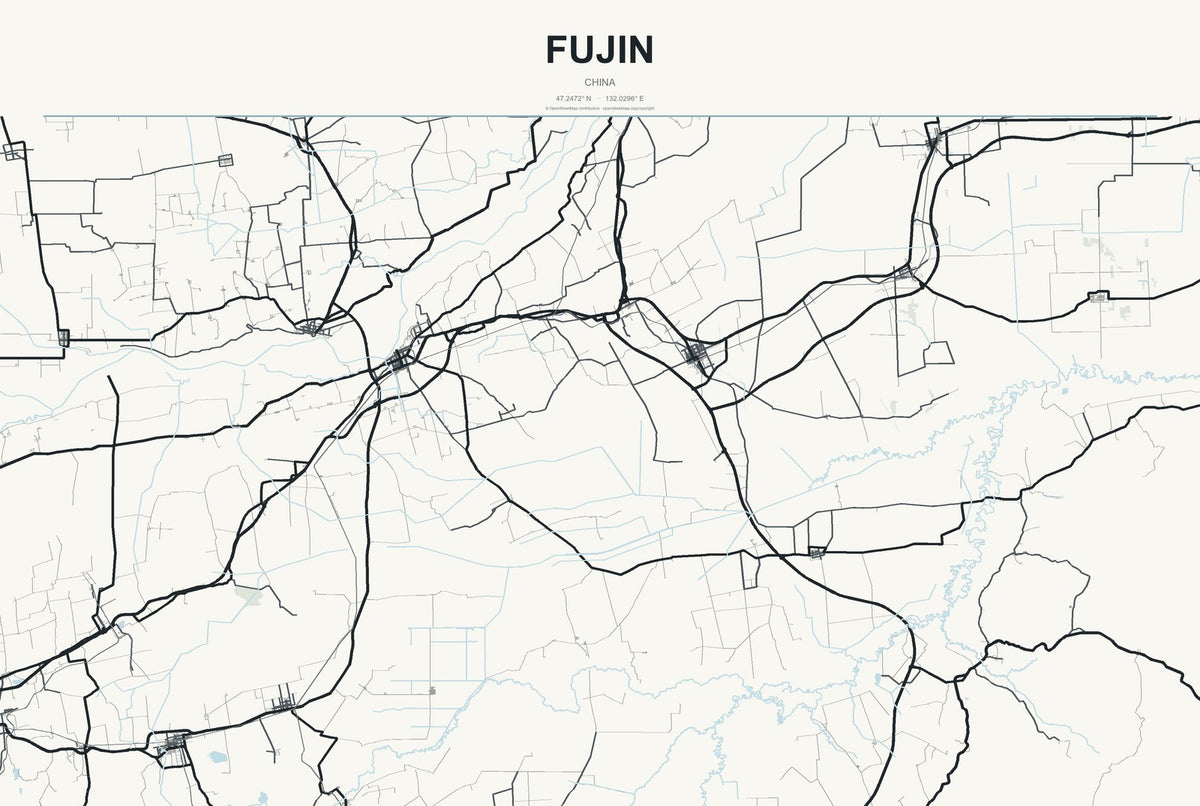 Fujin, China City Map Aluminum Sign in Headline Atlas style