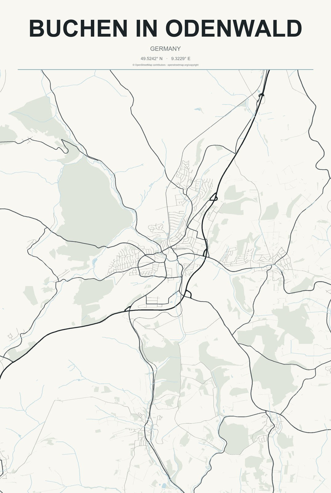 Buchen in Odenwald, Germany City Map Aluminum Sign in Headline Atlas style