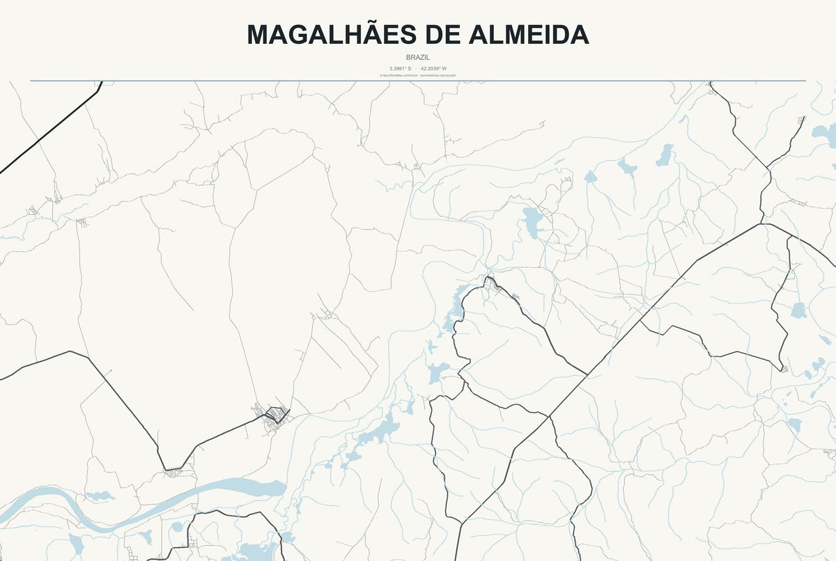 Magalhães de Almeida, Brazil City Map Aluminum Sign in Headline Atlas style