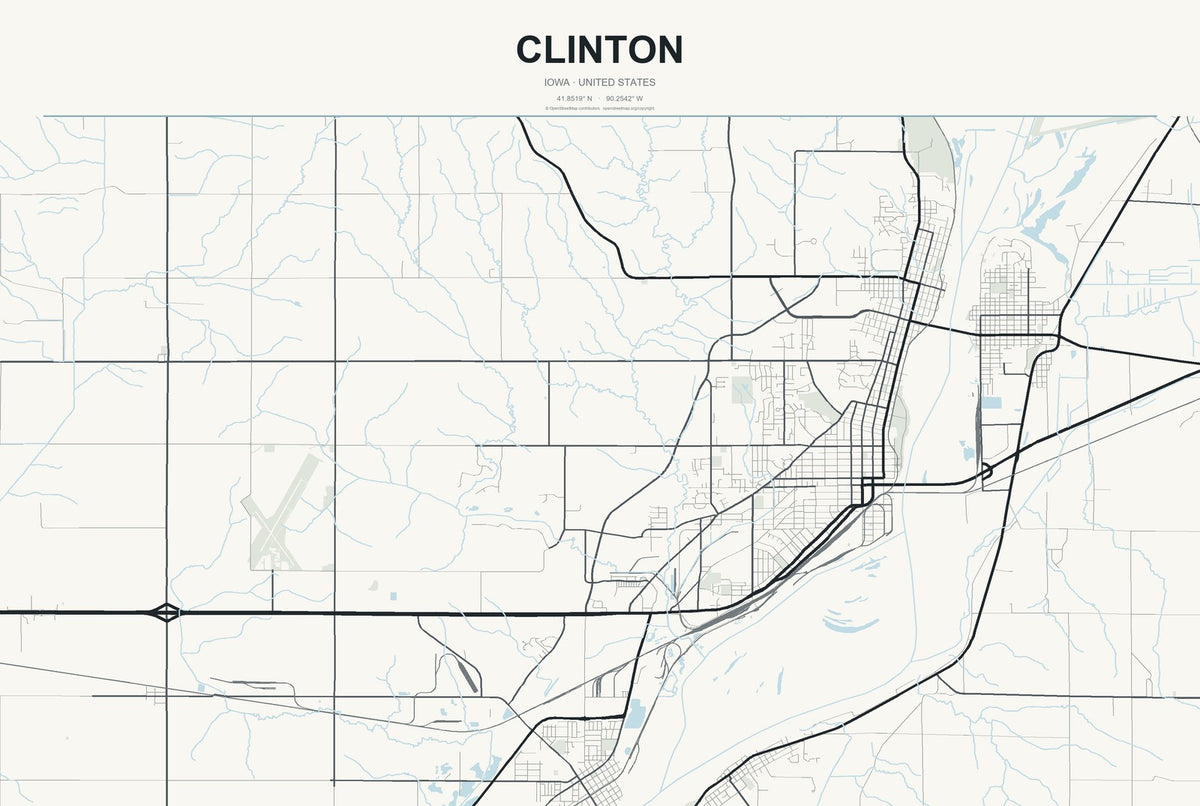 Clinton, Iowa City Map Aluminum Sign in Headline Atlas style