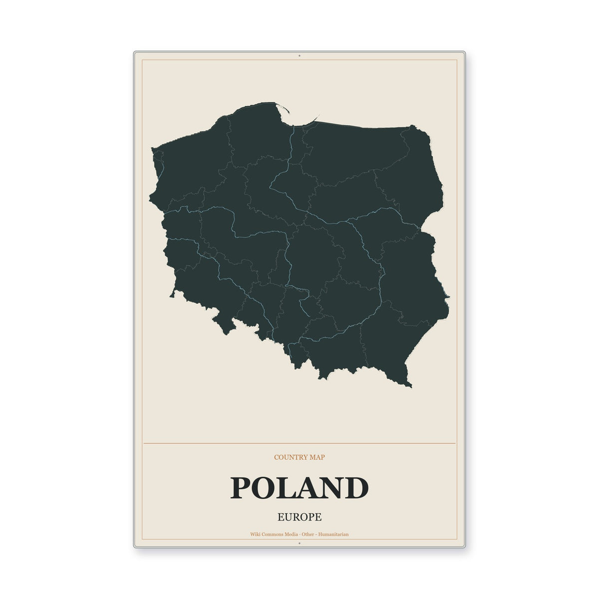 Poland Country Map Aluminum Sign in Headline Atlas style