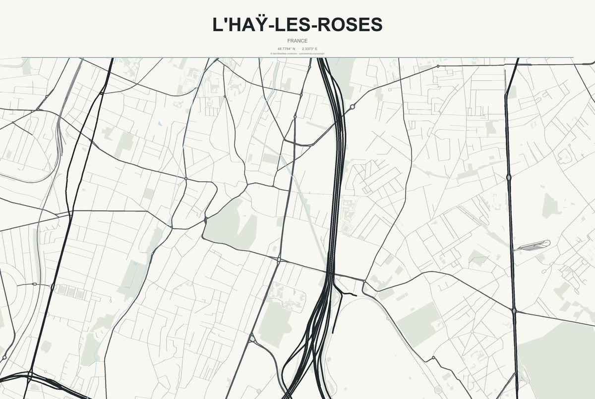 L'Haÿ-les-Roses, France City Map Aluminum Sign in Headline Atlas style