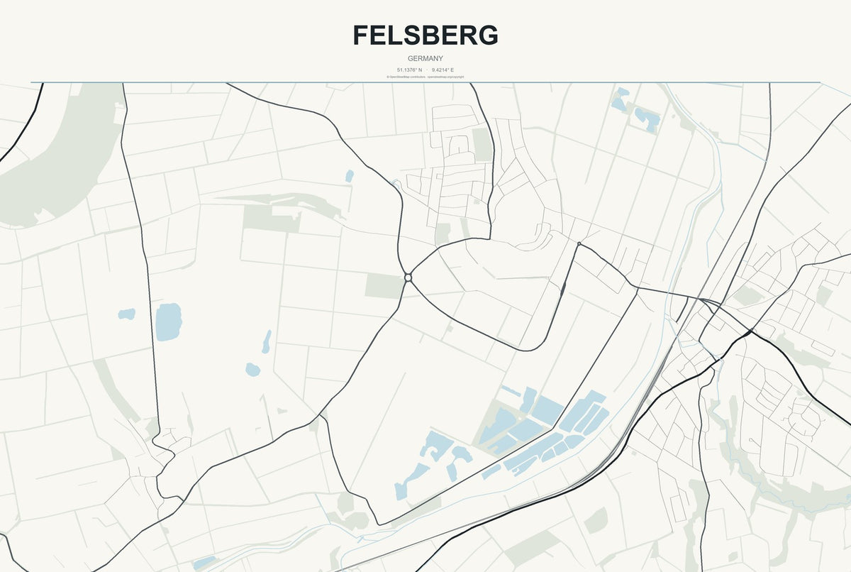 Felsberg, Germany City Map Aluminum Sign in Headline Atlas style