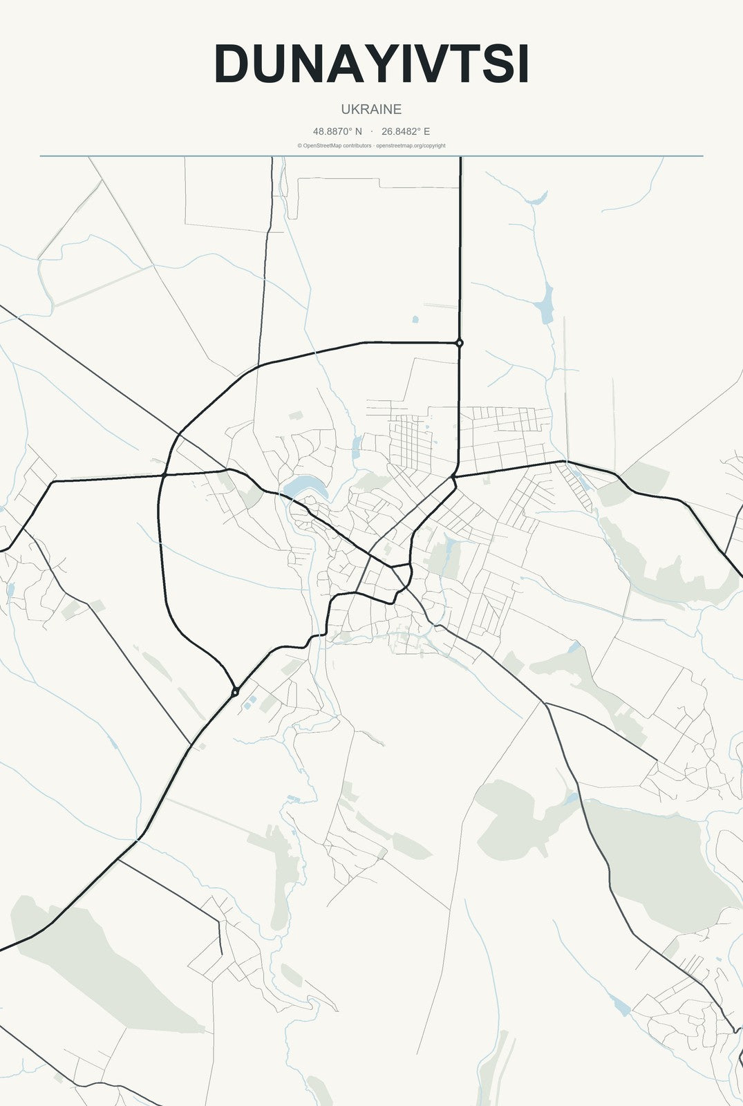 Dunayivtsi, Ukraine City Map Aluminum Sign in Headline Atlas style