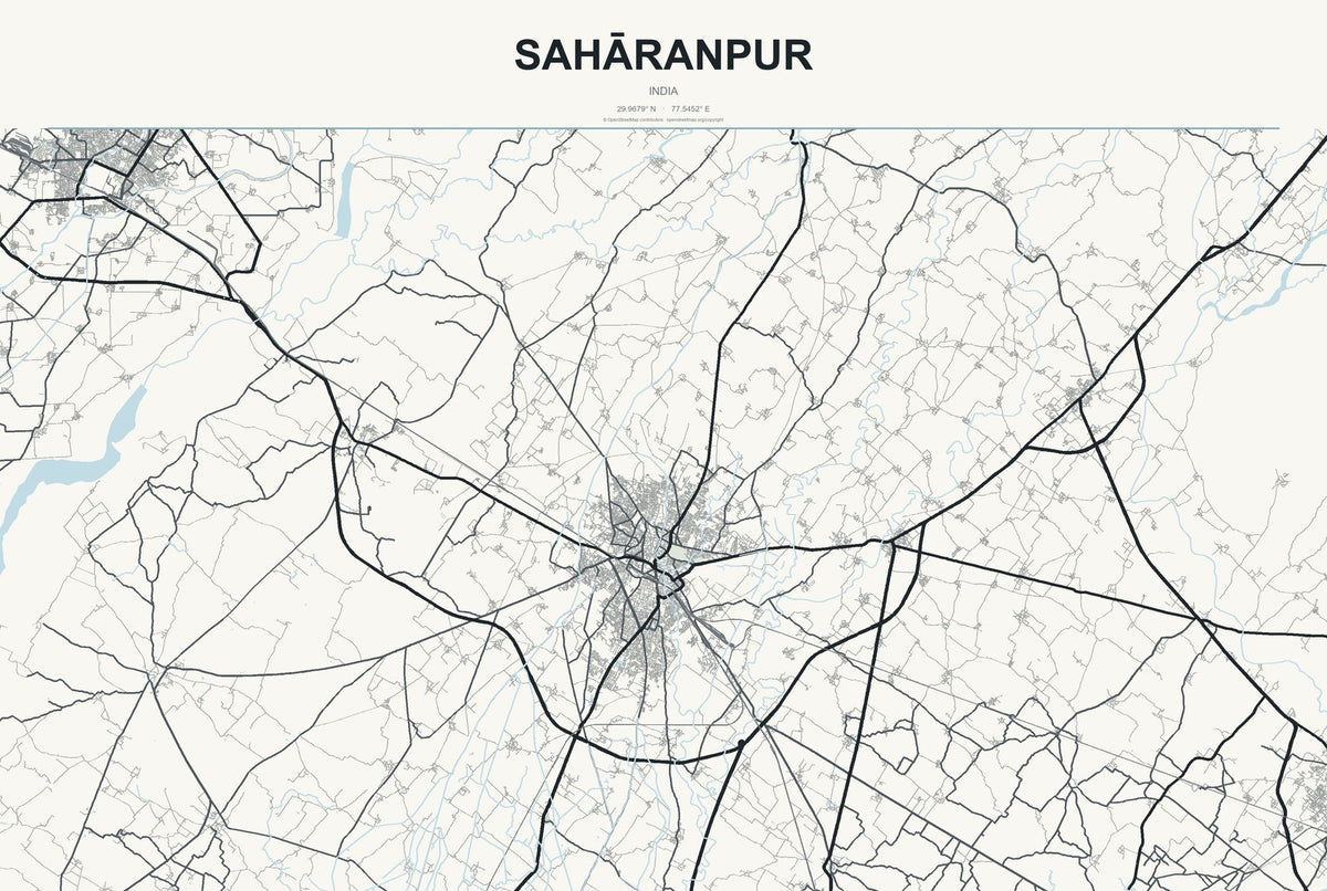 Sahāranpur, India City Map Aluminum Sign in Headline Atlas style