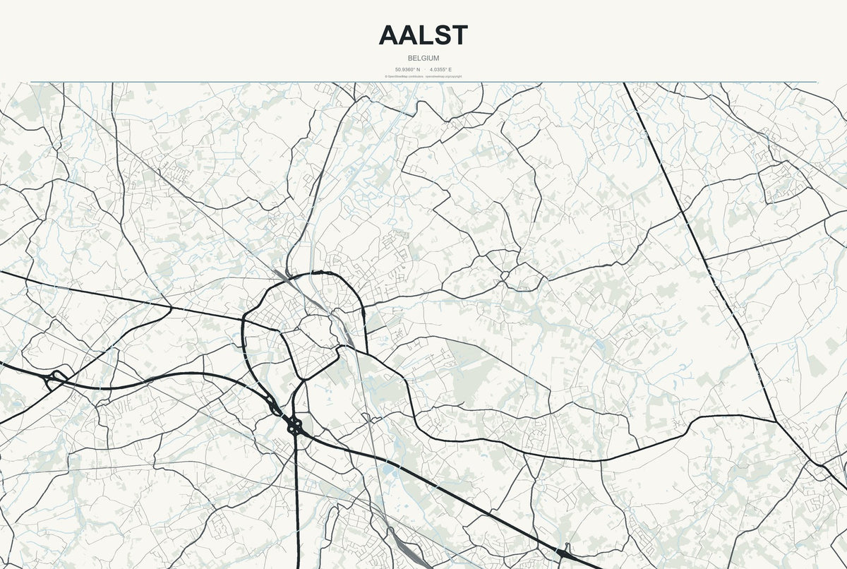 Aalst, Belgium City Map Aluminum Sign in Headline Atlas style