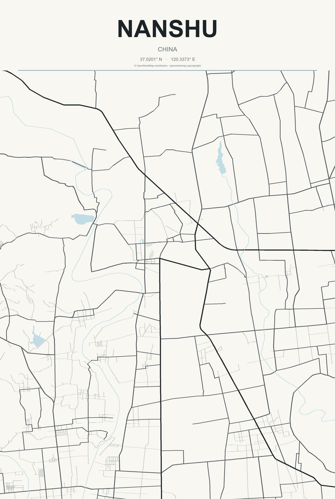 Nanshu, China City Map Aluminum Sign in Headline Atlas style