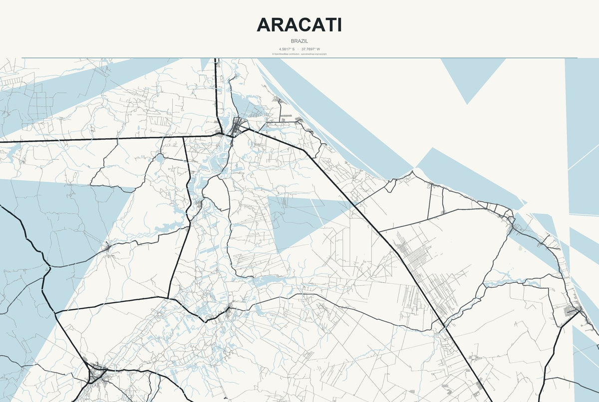 Aracati, Brazil City Map Aluminum Sign in Headline Atlas style