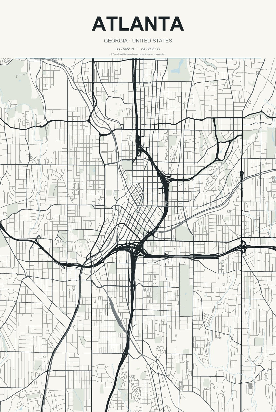 Atlanta, Georgia City Map Aluminum Sign in Headline Atlas style