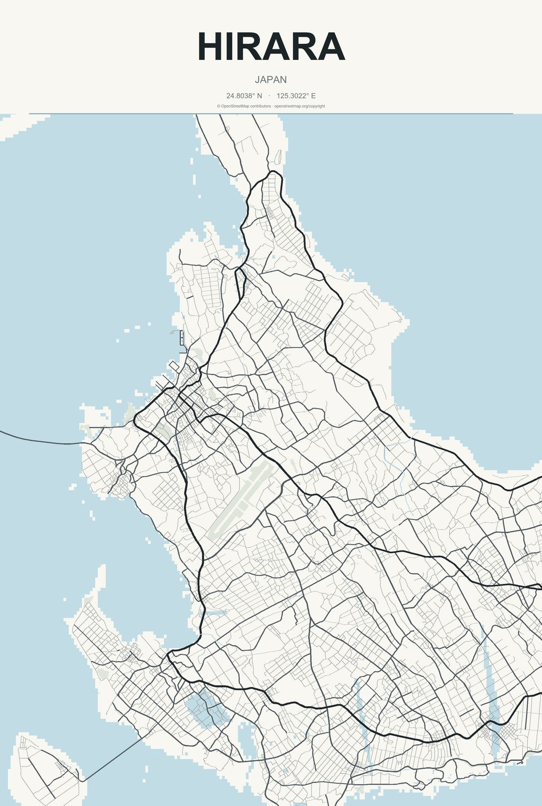 Hirara, Japan City Map Aluminum Sign in Headline Atlas style